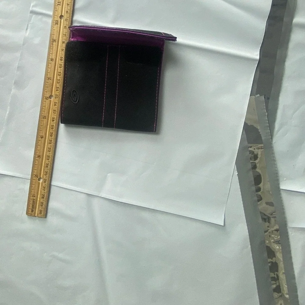 Small Black Card Holder‎ Wallet Pink Stitching